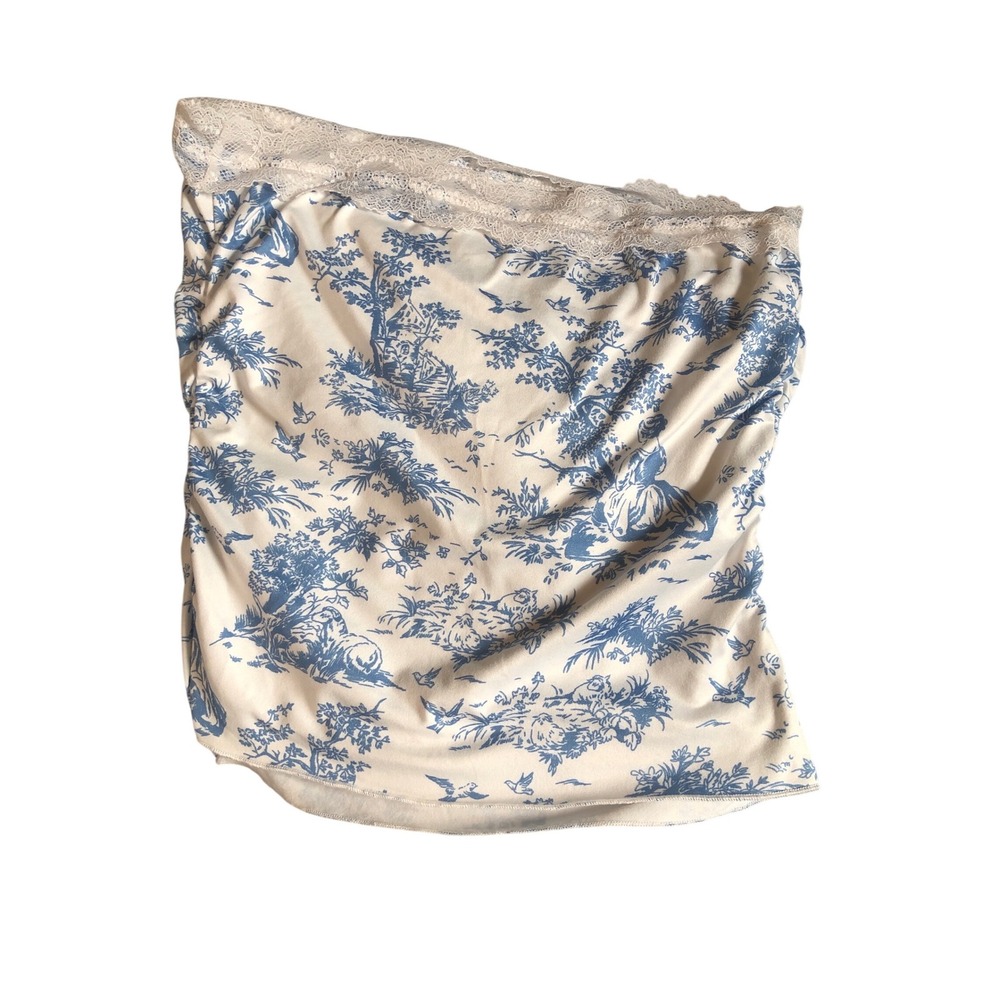 Blue Toile Victorian Lace Trim Cottagecore Tube Top Romantic  Coquette Bow Small - Picture 5 of 7